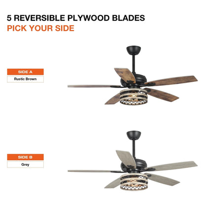 Ventilatore da soffitto da 52 pollici Farmhouse Driftwood a 5 pale, nero, con gabbia, con telecomando