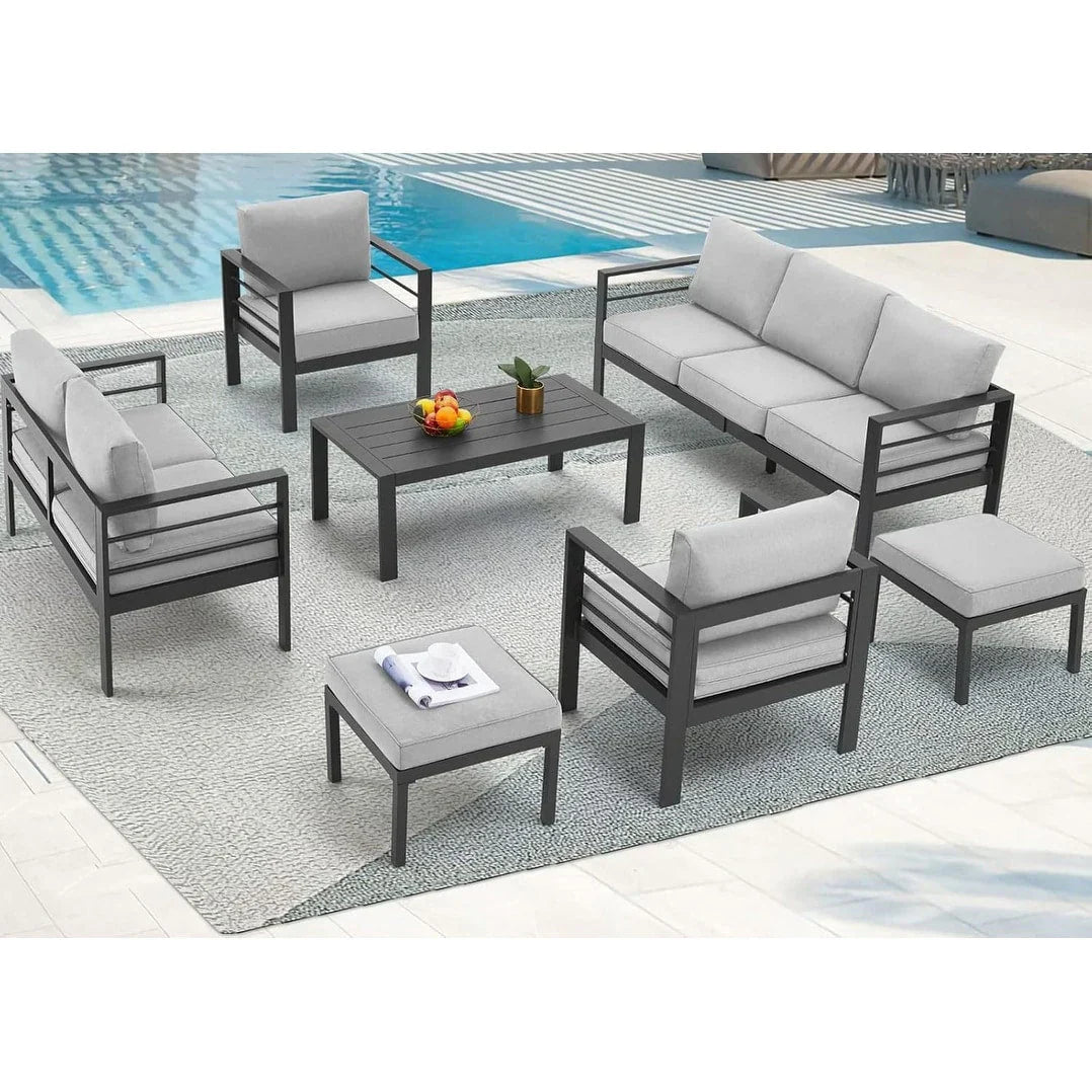 AECOJOY Set di mobili da giardino a 7 pezzi in alluminio Set da conversazione per esterni