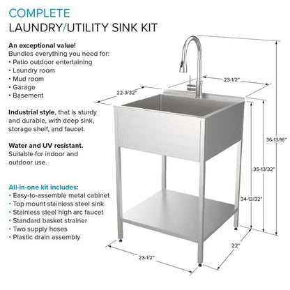 Lavello per bucato e supporto Transolid EWS-2422S in acciaio inossidabile, 24" L x 22" P x 35" A - 24" x 22"