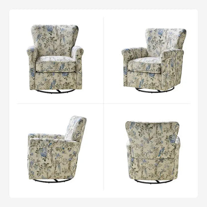 Poltrona girevole a dondolo Georg Comfortable Floral Fabric con braccioli arrotolati di HULALA HOME