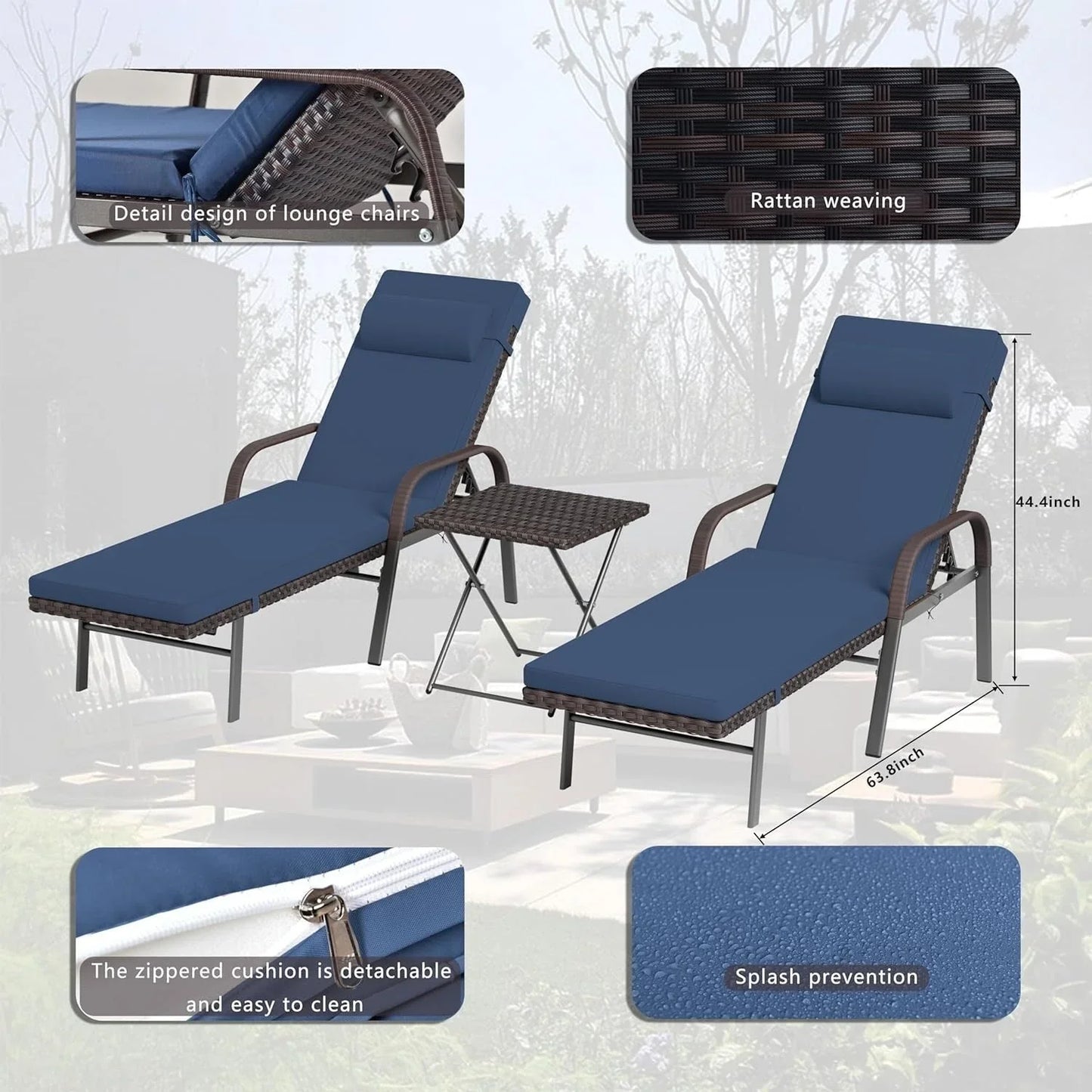 Set di 3 Chaise Lounge da Esterno Kullavik