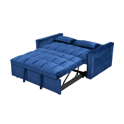 Divanetto Futon Moderno in Velluto con Schienale Reclinabile e Tasche, 2 Posti - Grigio Scuro / Grigio Chiaro / Blu / Nero