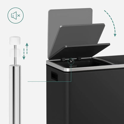 SONGMICS Pattumiera Doppia, 60L (2 x 30L) Cestino per la Raccolta Differenziata in Acciaio Inossidabile, Nero