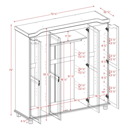 Palace Imports Armadio Kyle a 4 Ante in 100% Legno Massello con Ante in Legno Massello o a Specchio