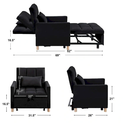 Divano letto 3 in 1 convertibile, poltrona e lettino, nero