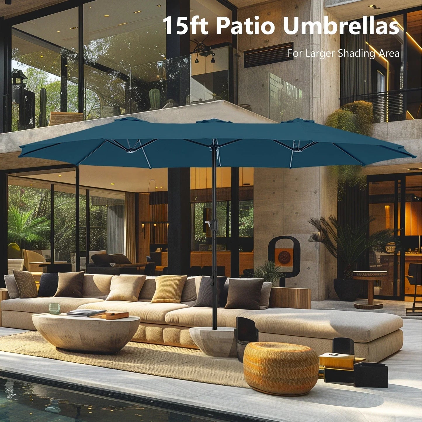 MAISON ARTS Ombrellone Doppio da 4,5 m, Extra Large, per Patio, con Base Inclusa