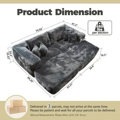 Divano componibile moderno HOOOWOOO in peluche a L con pouf rimovibile