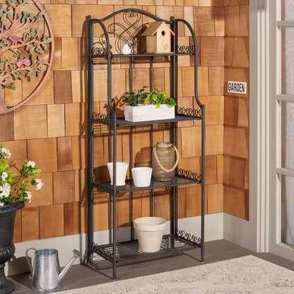 SAFAVIEH Bryn Scaffale da panettiere da esterno a 4 ripiani in ferro battuto vittoriano - 25 pollici L x 15 pollici P x 63 pollici H - 25 L x 15 P x 63 H