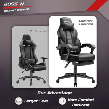 Sedia da gaming BOSSIN Racing Style, sedia da gamer per persone robuste fino a 136 kg, sedia da computer con schienale alto