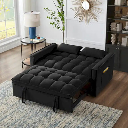 Divano Letto Estraibile 4-in-1 - Divanetto in Velluto - Divano Letto Convertibile con Schienale Reclinabile, 2 Tasche Laterali