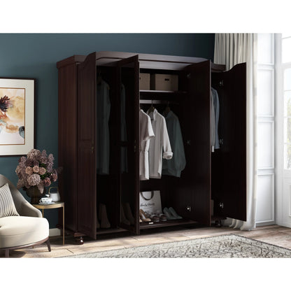 Palace Imports Armadio Kyle a 4 Ante in 100% Legno Massello con Ante in Legno Massello o a Specchio