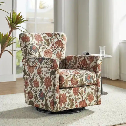Poltrona girevole a dondolo Georg Comfortable Floral Fabric con braccioli arrotolati di HULALA HOME