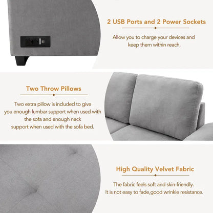 Canapé d'angle convertible 5 places en L 84,75 po avec pouf de rangement, rangement de bras dissimulé et chargement USB pour salon