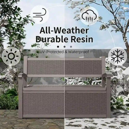 Panca contenitore in resina per tutte le stagioni con scomparto nascosto e chiudibile a chiave - Design effetto rattan, capacità 227 kg, contenitore da 265 litri