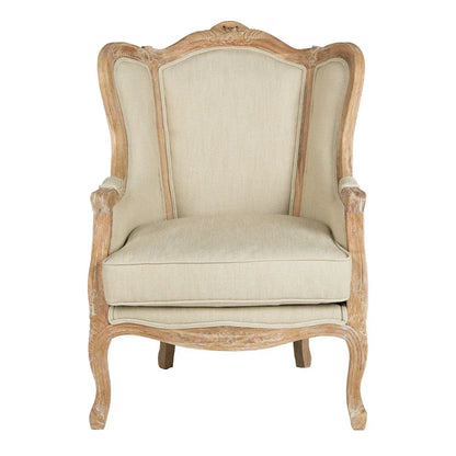 Poltrona con orecchioni Kali Oak in lino naturale - 34Lx34Px40H