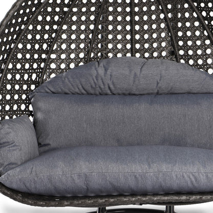 LeisureMod Sedia a Uovo Sospesa per 2 Persone con Supporto - Dondolo Pensile per Esterni/Interni in Rattan Intrecciato con Cuscini