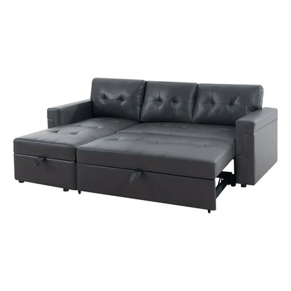 Divano componibile convertibile reversibile con letto estraibile, chaise longue con contenitore nascosto e gambe durevoli