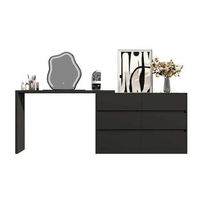 Cassettiera e Scrivania Girevole a 32,7H, con 6 Cassetti, Tavolo da Trucco, Bianco/Nero