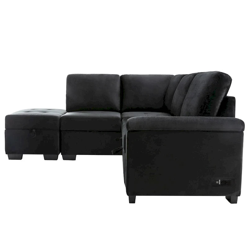 Canapé d'angle convertible 5 places en L 84,75 po avec pouf de rangement, rangement de bras dissimulé et chargement USB pour salon