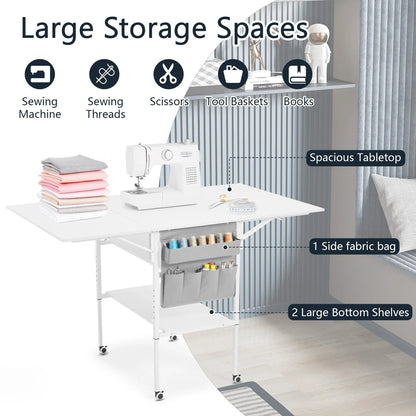 Tavolo Artigianale Regolabile in Altezza con Ripiani Portaoggetti, Tavolo da Taglio Pieghevole Mobile per Ufficio Domestico, Sala da Cucito, Stanza per Hobby