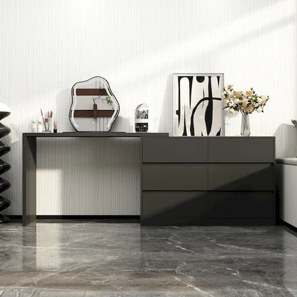 Cassettiera e Scrivania Girevole a 32,7H, con 6 Cassetti, Tavolo da Trucco, Bianco/Nero