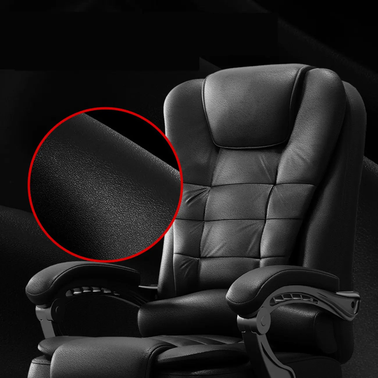 Sedia da ufficio girevole ergonomica in pelle nera con poggiapiedi