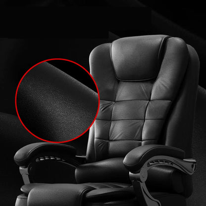 Sedia da ufficio girevole ergonomica in pelle nera con poggiapiedi