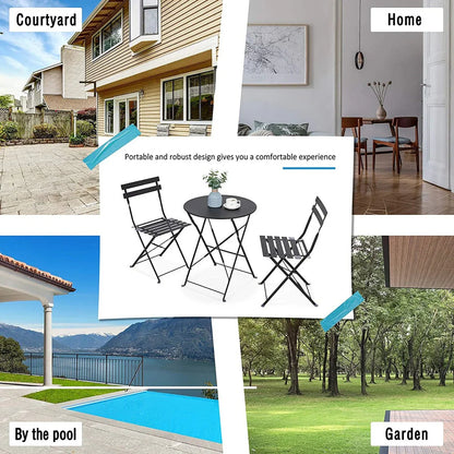 Set bistro pieghevole in metallo da 3 pezzi, set conversazione resistente alle intemperie per esterni/interni, per patio, cortile, giardino