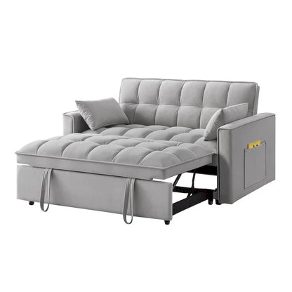 Divano letto a due posti 4 in 1 con braccioli e tasche portaoggetti, divano letto estraibile multifunzionale trapuntato con schienale regolabile