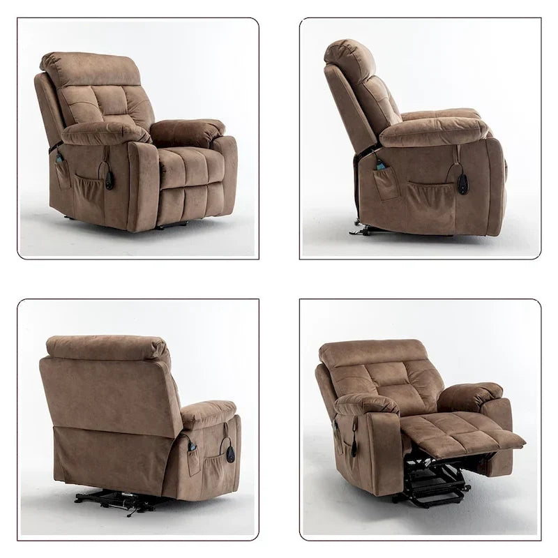 Grand fauteuil inclinable de massage électrique avec fonction de levage, chauffage et porte-gobelet dissimulé