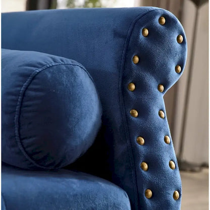 Banc rembourré en velours capitonné surdimensionné avec accoudoirs arrondis de 71 pouces