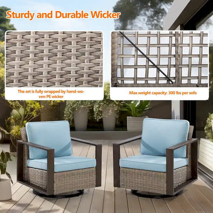 Cozywor Set 2 Sedie a Dondolo da Esterno in Rattan per Patio con Telaio in Metallo e Cuscini