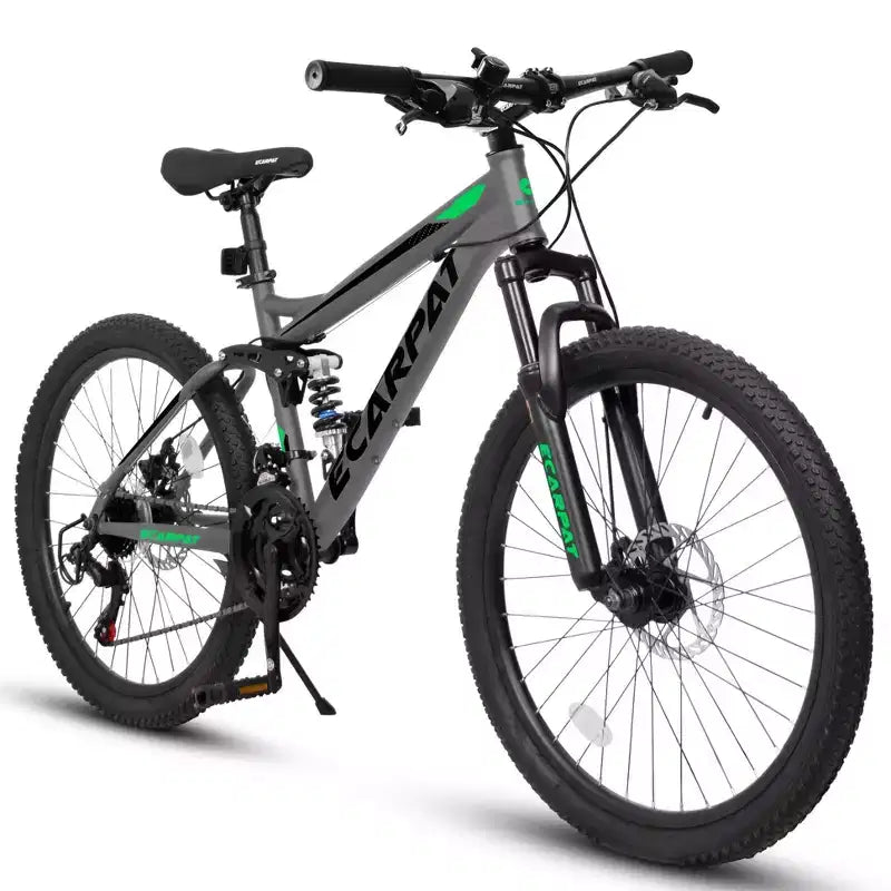 Okak Bici da Montagna da 27.5 pollici con Ammortizzatori Anteriori e Posteriori, Bici da Cross a 21 Velocità con Freno a Disco Meccanico, Bici per Adulti Uomo e Donna