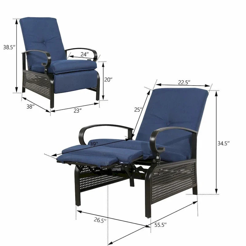 Fauteuil inclinable de salon réglable avec coussin – 38 (P) x 26,5 (L) x 38,5 (H) pouces