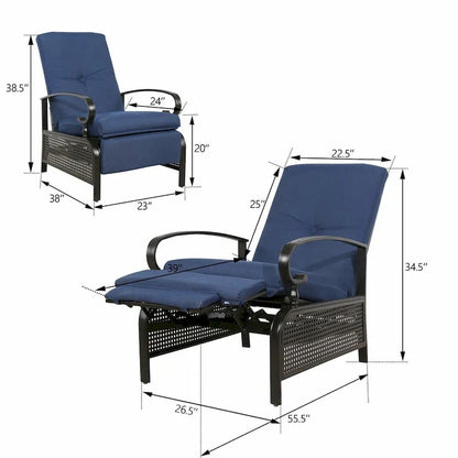 Fauteuil inclinable de salon réglable avec coussin – 38 (P) x 26,5 (L) x 38,5 (H) pouces