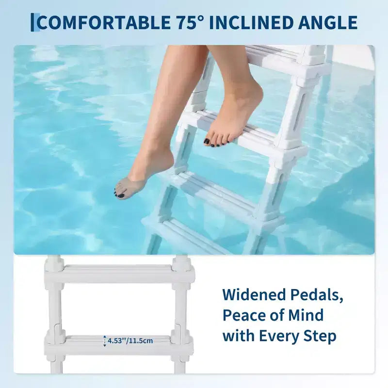 Scaletta per piscina per impieghi gravosi a 5 gradini con doppio corrimano, gradini in PE robusti antiscivolo, capacità 181 kg, adatta per piscine interrate e fuori terra da 122 a 137 cm