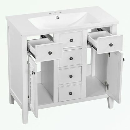 Mobile bagno con lavabo in ceramica, due ante e cinque cassetti
