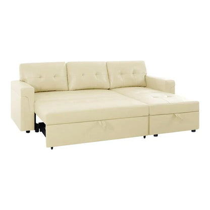 Divano componibile convertibile reversibile con letto estraibile, chaise longue con contenitore nascosto e gambe durevoli