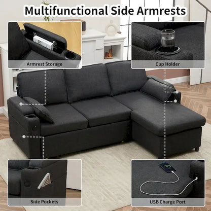 Divano letto a L da 80", Divano letto a scomparsa, Divano letto convertibile con penisola reversibile