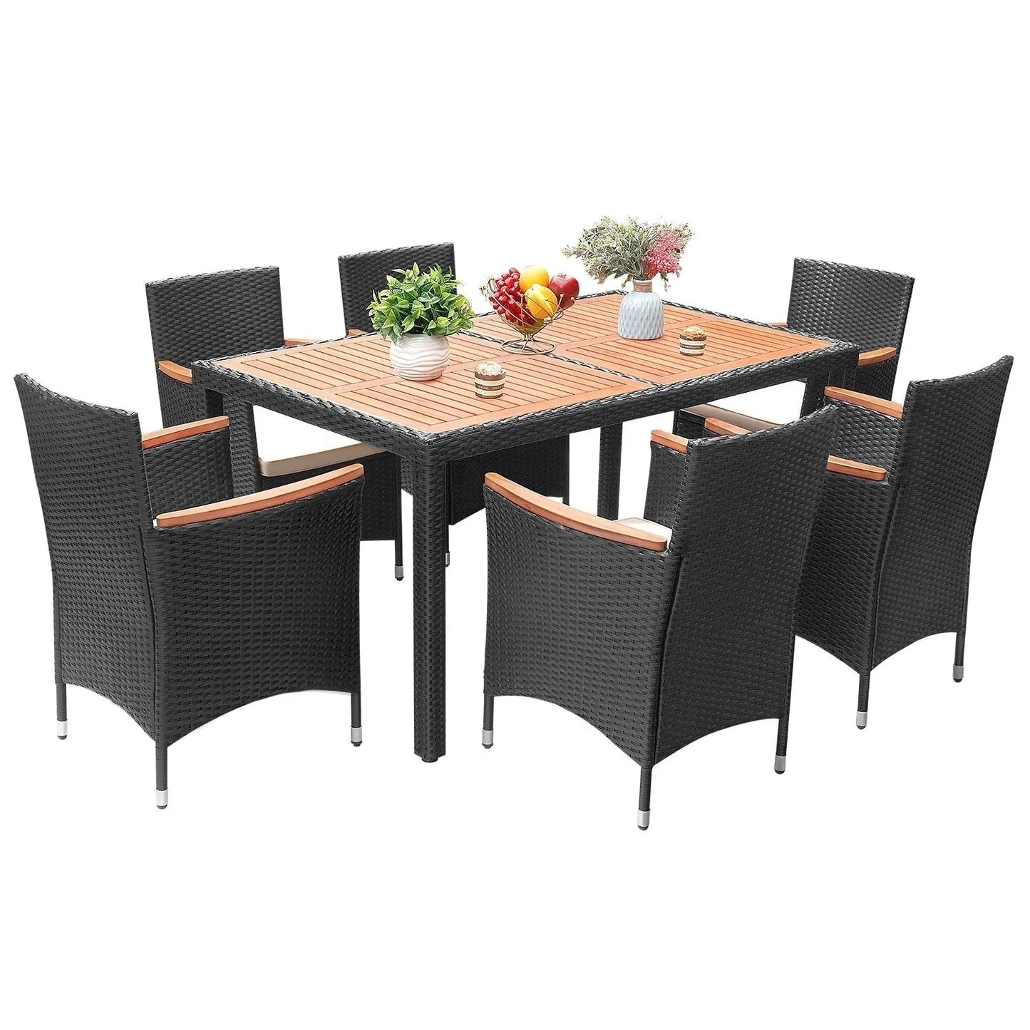 Set da pranzo per esterni Lacoo in polyrattan e legno di acacia