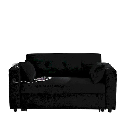 Divano Letto Estraibile 54", Divano Reclinabile 2 Posti con Contenitore, Cuscino Lombare, Presa USB