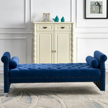 Banc rembourré en velours capitonné surdimensionné avec accoudoirs arrondis de 71 pouces