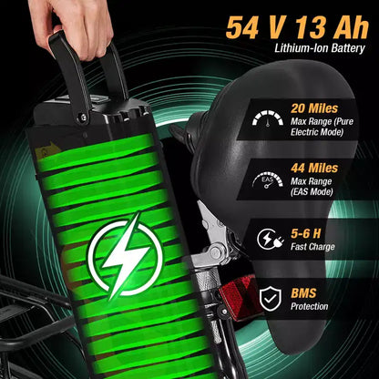 Costway Bici Elettrica Pieghevole da Montagna per Adulti con Pneumatici Fat da 20 pollici, Motore Brushless da 750W, 54V 13Ah UL2849