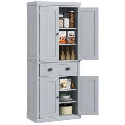 Meuble de rangement de cuisine autoportant traditionnel de 72 pouces avec 4 portes et 3 étagères réglables, grand tiroir central