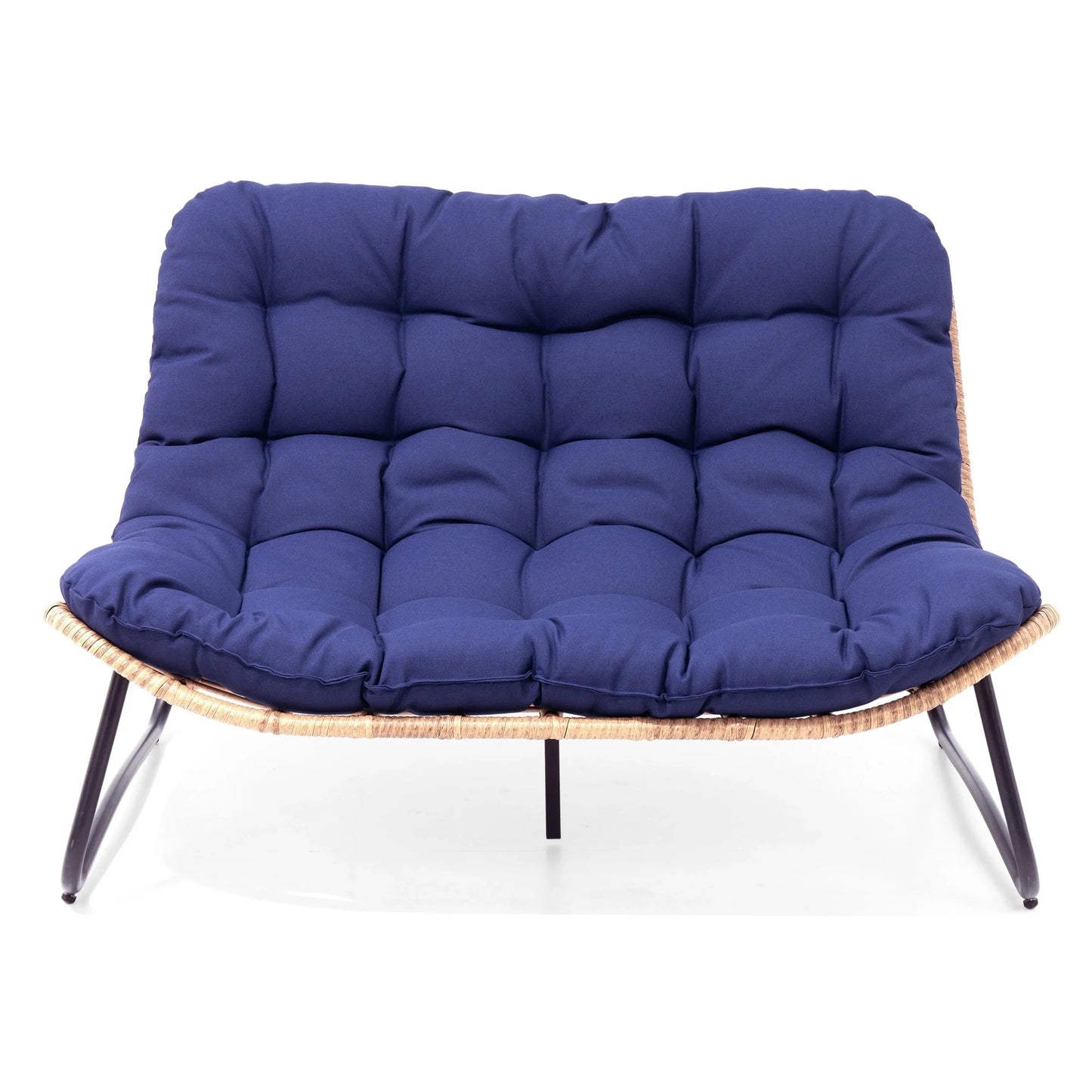 Divanetto due posti Double Papasan con cuscino, in rattan PE per tutte le stagioni e struttura in metallo per interni ed esterni