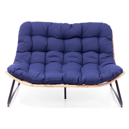 Divanetto due posti Double Papasan con cuscino, in rattan PE per tutte le stagioni e struttura in metallo per interni ed esterni