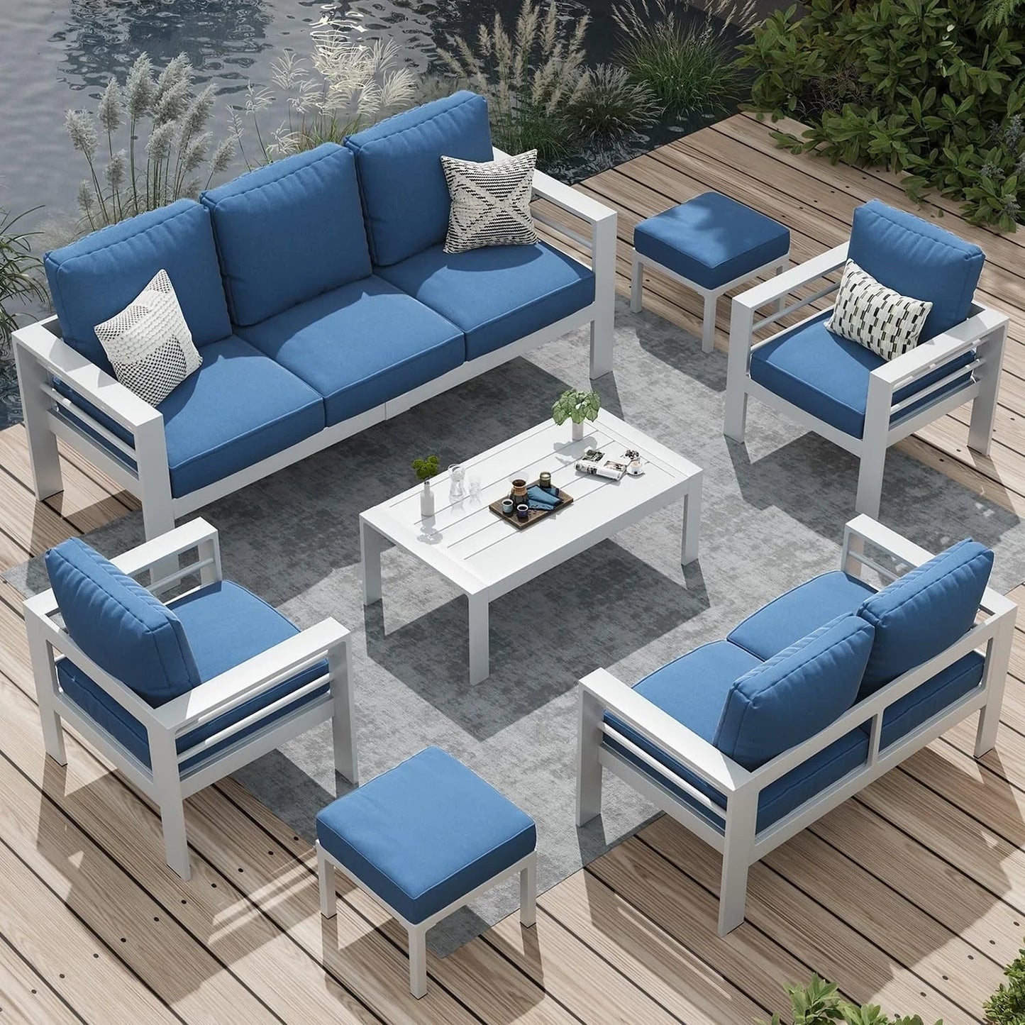 AECOJOY Set di mobili da giardino a 7 pezzi in alluminio Set da conversazione per esterni