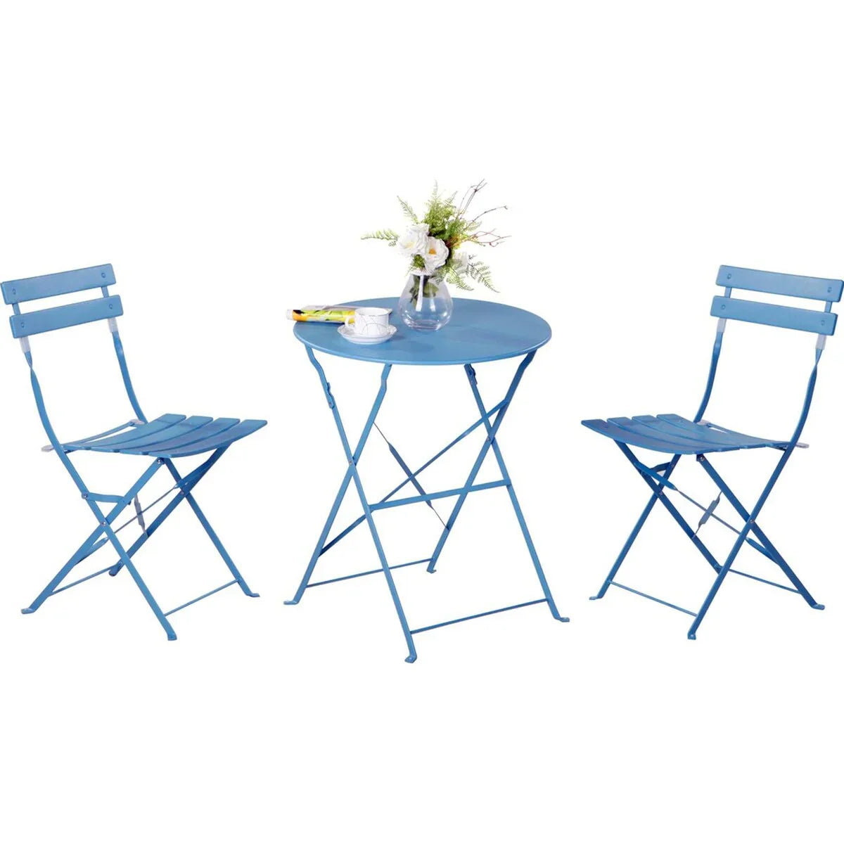 Set bistro pieghevole in metallo da 3 pezzi, set conversazione resistente alle intemperie per esterni/interni, per patio, cortile, giardino
