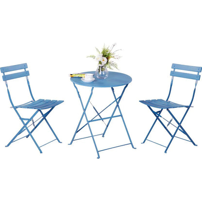 Set bistro pieghevole in metallo da 3 pezzi, set conversazione resistente alle intemperie per esterni/interni, per patio, cortile, giardino