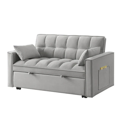 Divano letto a due posti 4 in 1 con braccioli e tasche portaoggetti, divano letto estraibile multifunzionale trapuntato con schienale regolabile